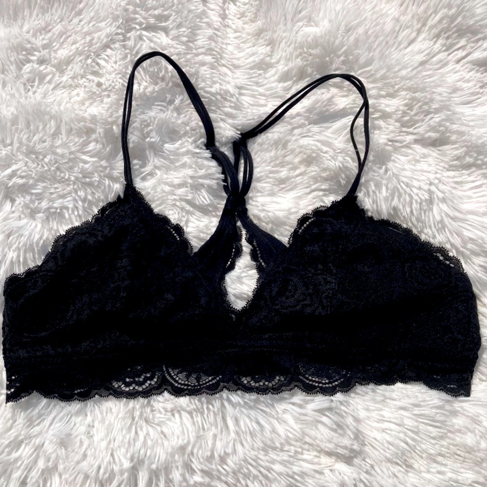 Aerie Bra Black Lace Size Large Fully Lined No Underwire Racer Back New with Tag - Picture 2 of 3